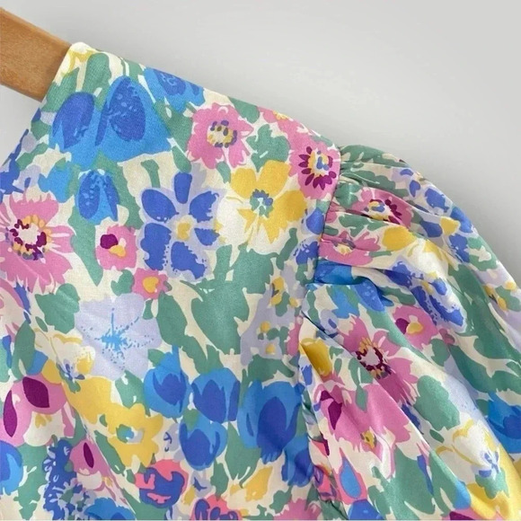 En Saison Ruched Floral Mini Day Summer Dress Puff Sleeves Small Rhode inspired - Picture 5 of 8